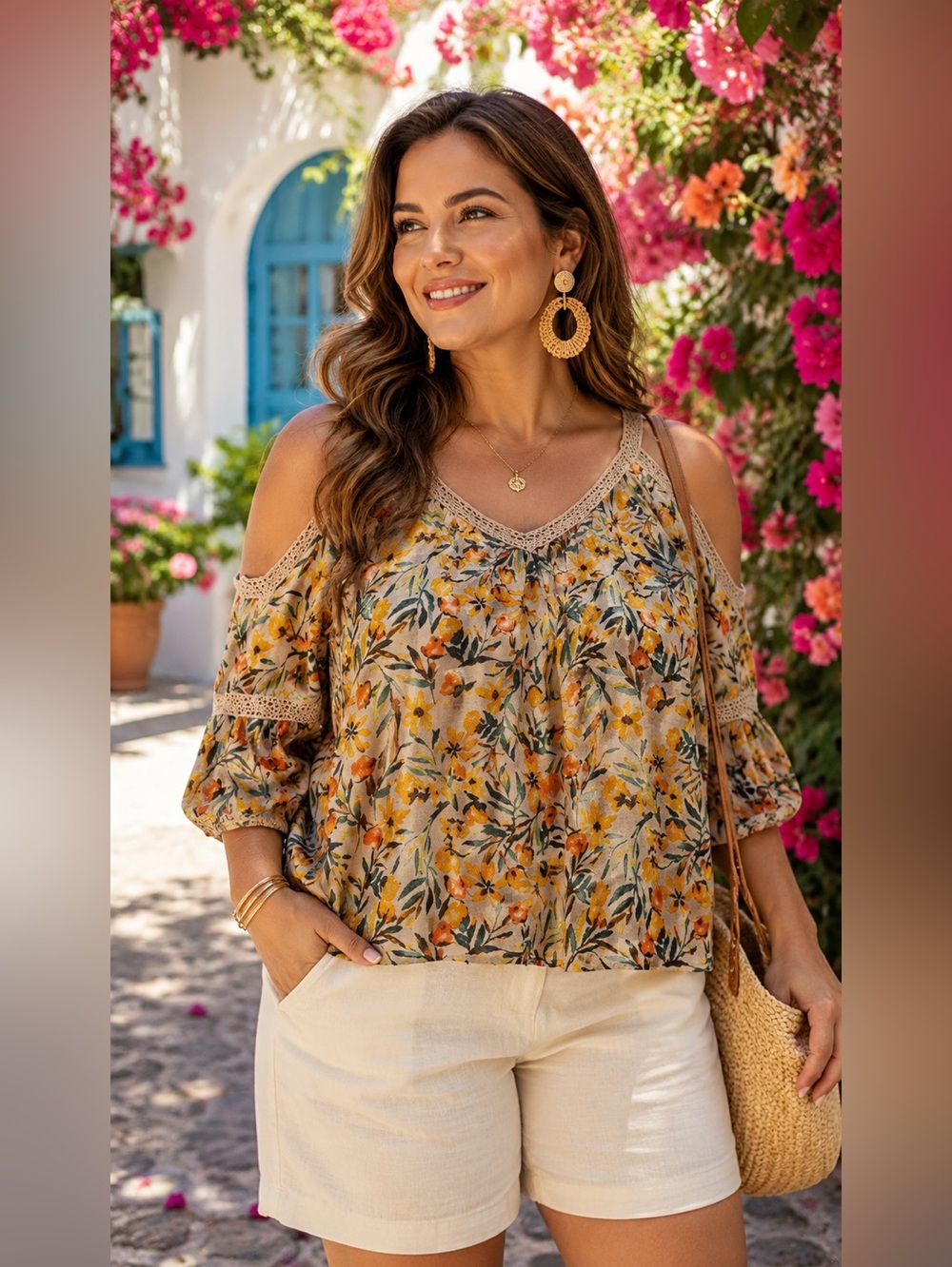 CATO XL Floral Boho Cold Shoulder Blouse Cottagecore Summer Top